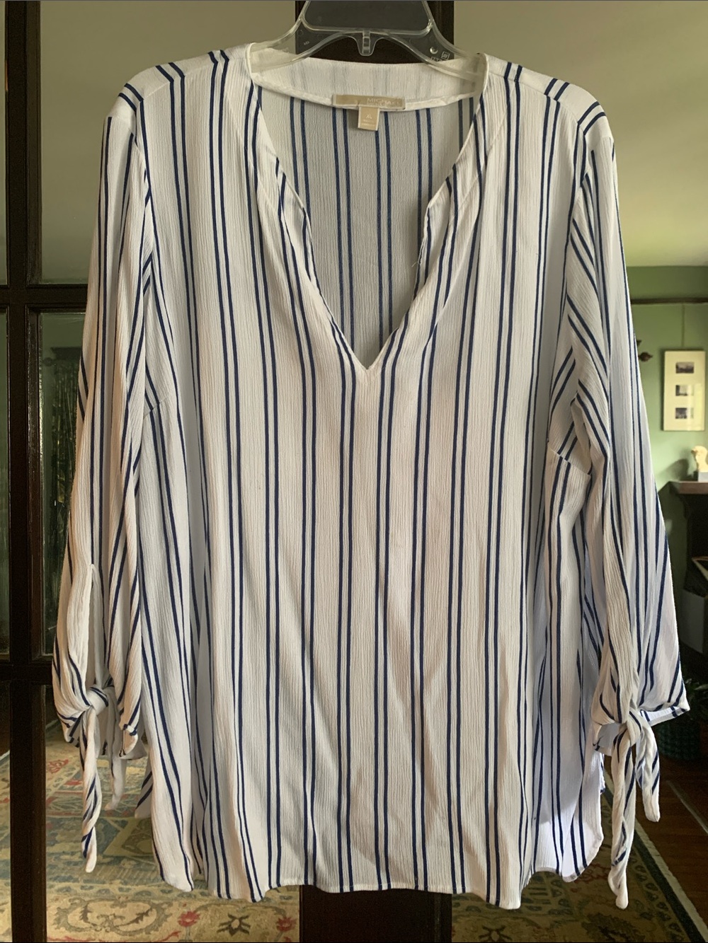 MICHAEL Michael Kors White Blouse with Navy Stripes